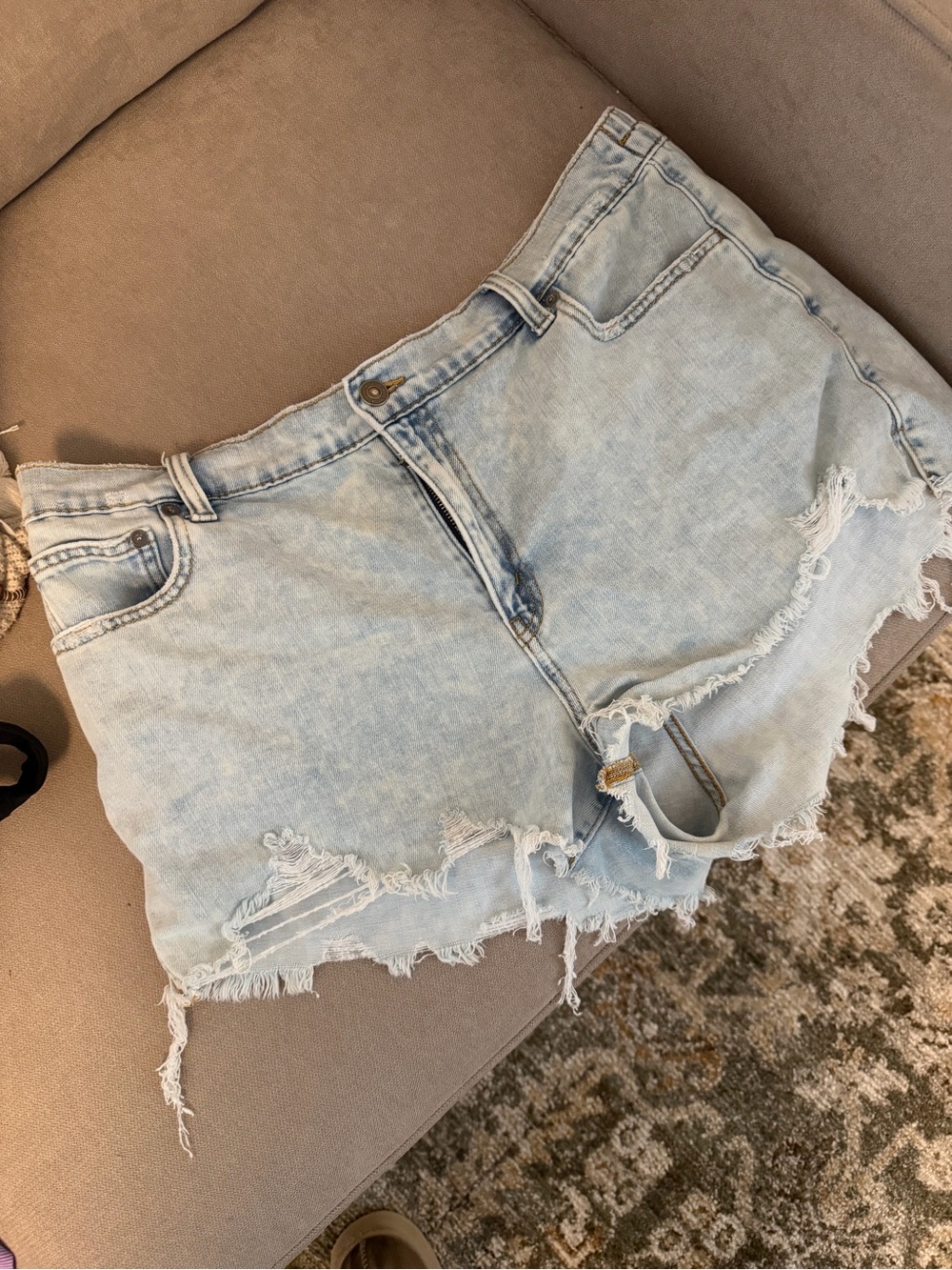 aerie Light Blue Distressed Denim Shorts